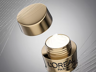 L'Oreal Paris Luxury Face Cream In Open Golden Jar With White Cream 3d model