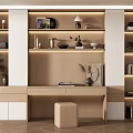 Modern Study Room Interior With Wooden Bookshelves Writing Desk And Decorative Items