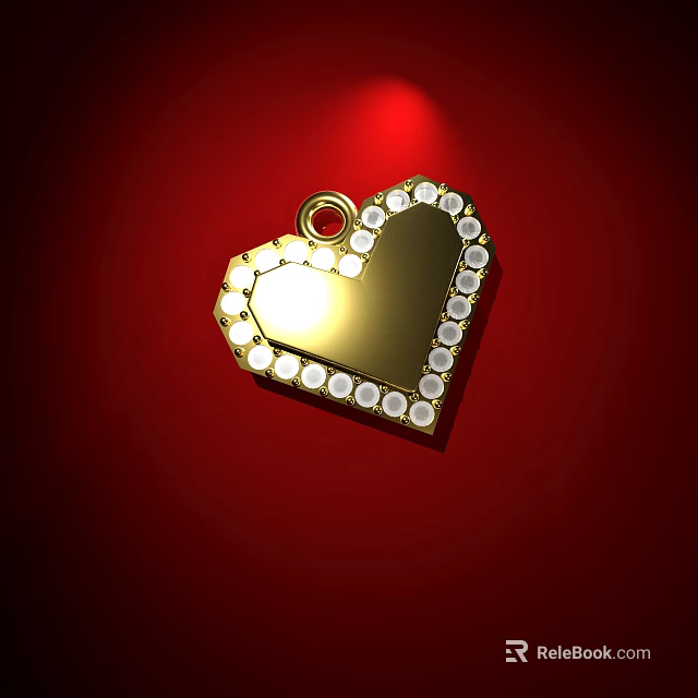 Sparkling Gold Heart Shaped Pendant With White Gemstones On Red Background 3d model 