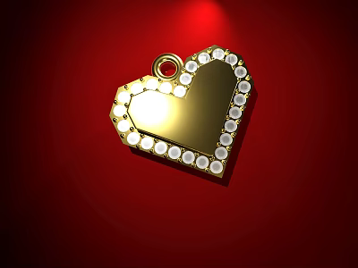 Sparkling Gold Heart Shaped Pendant With White Gemstones On Red Background 3d model