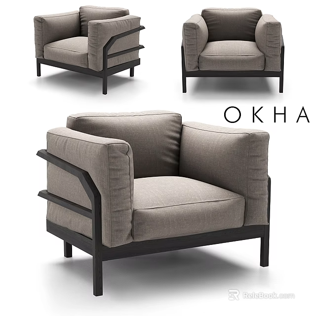 Modern Upholstered Lounge Chair With Black Frame And Comfortable Cushioned Seat 3d model 