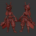 3D Female Character With Insect Antennae Wings Green Top Brown Pants Holding Tools