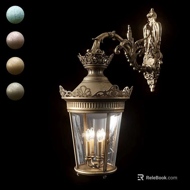 Classic Ornate Vintage Wall Sconce With Antique Brass Finish Glass Shade And Candle Style Lights 3d model 