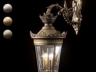 Classic Ornate Vintage Wall Sconce With Antique Brass Finish Glass Shade And Candle Style Lights 3d model