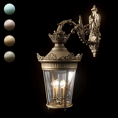 Classic Ornate Vintage Wall Sconce With Antique Brass Finish Glass Shade And Candle Style Lights 3d model