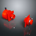 Red Industrial Mechanical Components With Circular Design And Bolted Connections 3d model