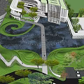 Modern Garden Landscape Design with Winding Walkways Green Lawns Water Feature and Trees