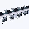 Modern Office Workspace With Long Desks Multiple Monitors And Ergonomic Black Chairs