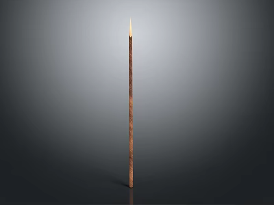 Burning Tall Brown Slim Candle With Flame Against Gray Minimalist Background 3d model