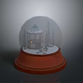 Snow Globe Featuring Blue Roof Gazebo Pine Trees Snow And Small Lights On Red Base