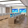 Modern Conference Room with Multiple Computer Monitors Long Tables Chairs and Large Screens 3d model