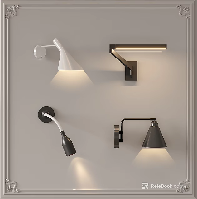 Modern Wall Lamps With White Black Sleek Design For Interior Decor 3d model 