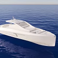 Sleek White Modern Yacht With Open Deck Sailing On Blue Calm Ocean