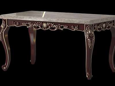 Ornate Classic Dining Table With Dark Wooden Frame Stone Top And Gold Carved Details 3d model