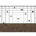 White Grid Decorative Cabinet With Brown Drawers And Ornaments 3d model