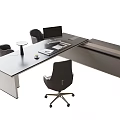 Modern Office Desk with Black Office Chairs Computer Monitor and Storage Cabinet