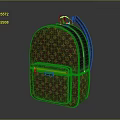 Fashionable Backpack Brown With Yellow Monogram Pattern Black Straps And Front Zipper Pocket