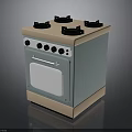 Compact Kitchen Gas Stove Oven With Four Burners And Light Blue Beige Design