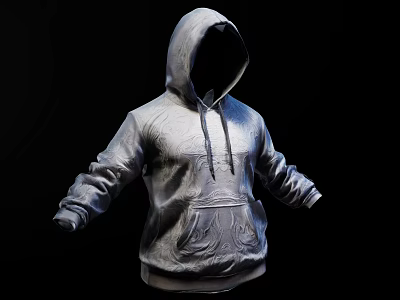 Gray Hooded Sweatshirt With Drawstring Kangaroo Pocket And Textured Casual Design 3d model