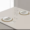 Elegant Dinnerware Set With Plates Cutlery Wine Glasses And Napkins On White Table