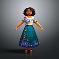 Animated Game and Movie Character With Curly Hair White Top Teal Dress and Pink Shoes