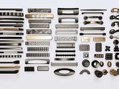 Black And Silver Metal Handles For Cabinets Drawers With Various Modern Designs 3d model