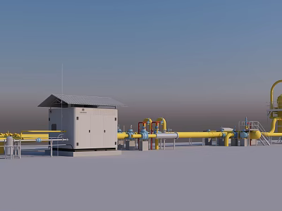 Industrial Yellow Pipes System With Control Panel And Outdoor Machinery Equipment 3d model