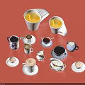 Decorative Ceramic Tableware Set With Mugs Cups Saucers And Small Pitchers