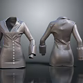 Silver Metallic Women's Coat 3D Model With Front And Back Views And Button Details