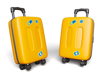 Two Yellow Travel Suitcases With Wheels Handles And Blue Labels 3d model