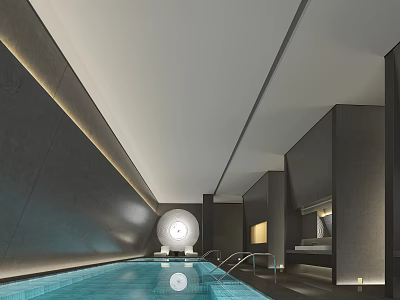 Modern Luxury SPA Sauna Interior With Swimming Pool And Lighting Design 3d model