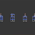 Four Blue Trolleys With Railings And Businessmen On Reflective Surface