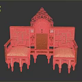Traditional Wooden Furniture Set With Carved Back And Two Striped Cushion Seats