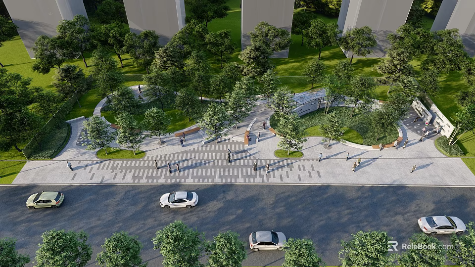 Scenic Park Landscape With Lush Green Trees Walking Path And Recreational Area 3d model 