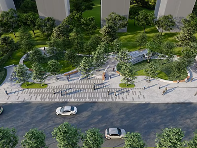 Scenic Park Landscape With Lush Green Trees Walking Path And Recreational Area 3d model