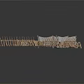 Rustic Campsite Scene With Tents Wooden Fences And Simple Huts