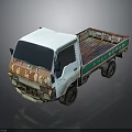 Old Rusty Truck With White Cab Green And Red Flatbed Body On Dark Background