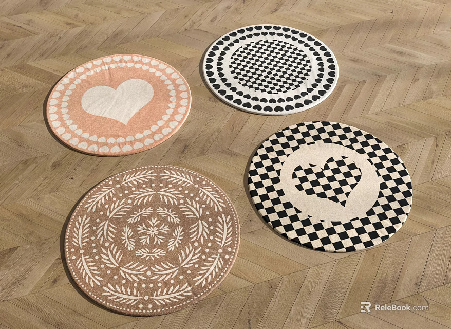 Four Round Rugs With Diverse Patterns On Parquet Floor 3d model 