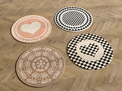 Four Round Rugs With Diverse Patterns On Parquet Floor 3d model