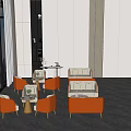 Modern Living Room Sofa Coffee Table Set With White Orange Seats And Round Gold Tables
