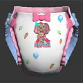 Cute Baby Diaper With Pink White Edges Blue Lining Bows And Cartoon Carrot Heart Patterns