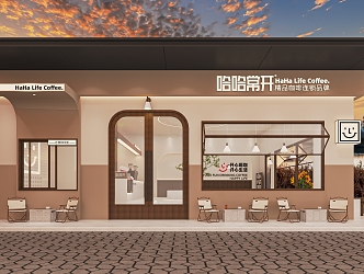 Modern door coffee shop milk tea shop dessert shop bar cashier console leisure tables and chairs back kitchen equipment 3d model