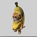 Adorable Orange Cat Wearing Yellow Banana Costume Standing on Black Background