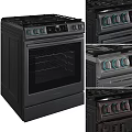 Modern Black Kitchen Appliances With Refrigerator Oven Stove And Range Hood