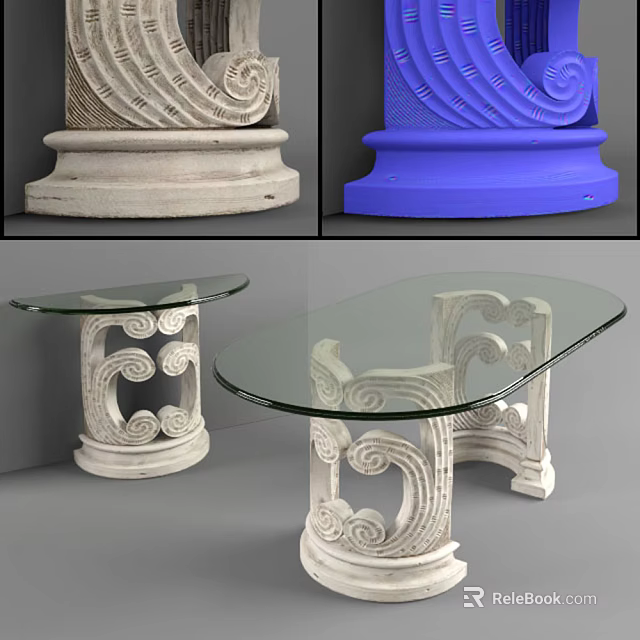 Elegant Glass Top Dining Table With Intricate Carved Legs And Decorative Design 3d model 