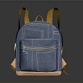 Blue Denim Backpack With Yellow Straps Brown Base And Zipper Pocket 3d model