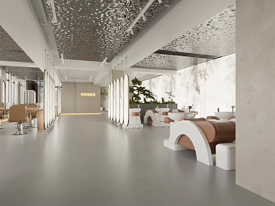 Modern Beauty Hair Salon Interior With Open Design And Comfortable Styling Chairs 3d model