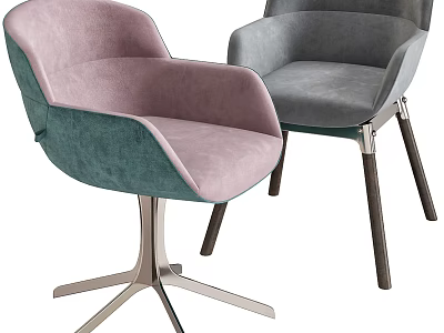 Modern Leisure Chairs With Two Tone Velvet Upholstery And Metal Wooden Bases 3d model