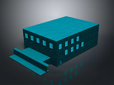 Modern Blue Building With Flat Roof Multiple Windows And Stepped Entrance 3d model
