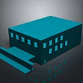 Modern Blue Building With Flat Roof Multiple Windows And Stepped Entrance